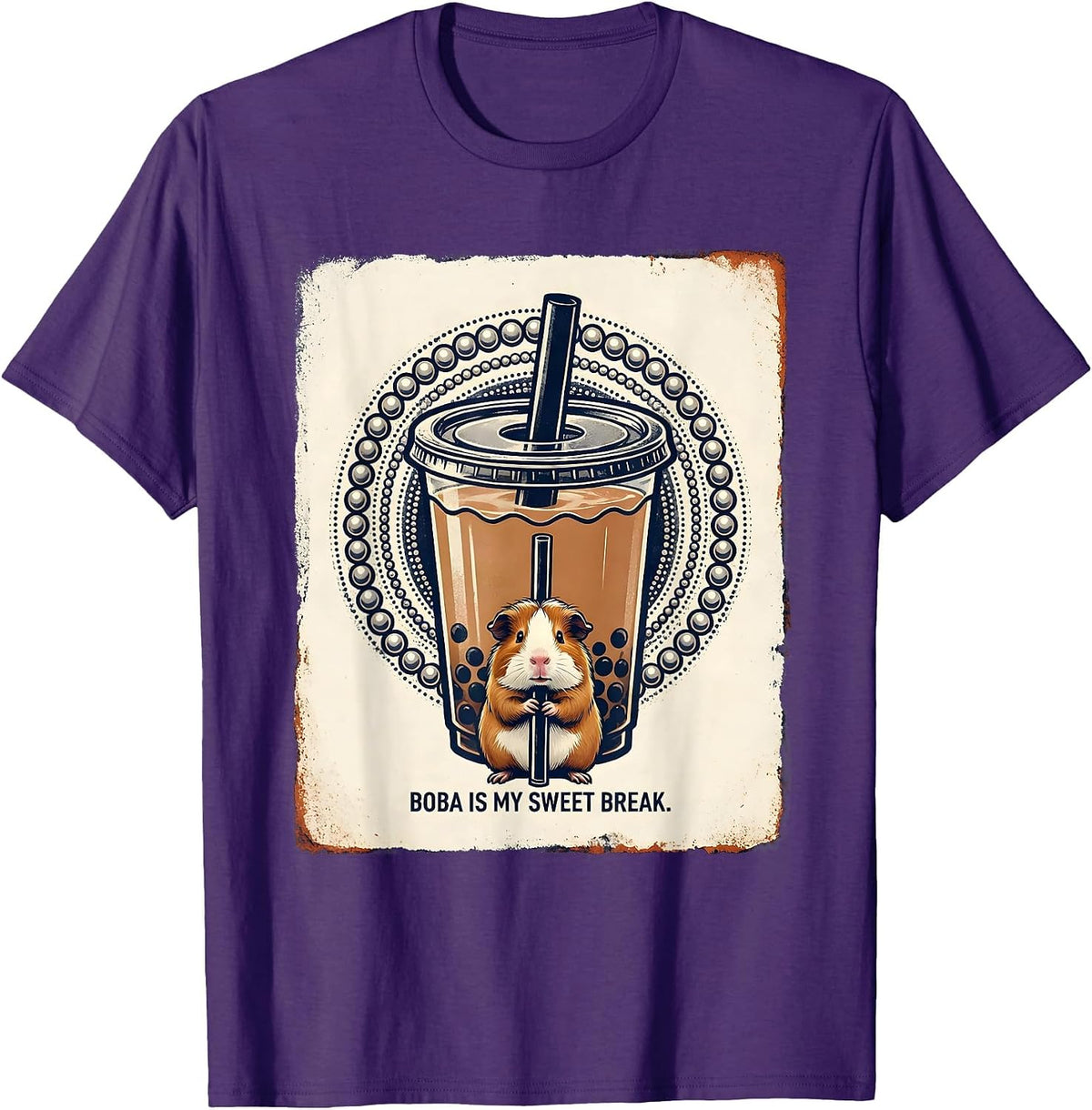 Boba Is My Sweet Break Cute Kawaii Boba Tea Mascot Character T-Shirt - Purple