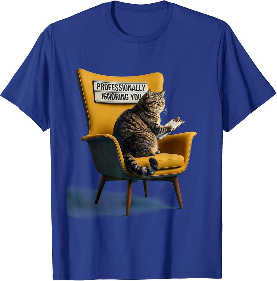 Funny Cat Professionally Ignoring You Design T-Shirt - Royal Blue