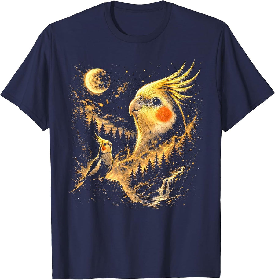 Cockatiel Howling to The Moon 90s Vintage Bird Animals Meme T-Shirt - Navy Blue
