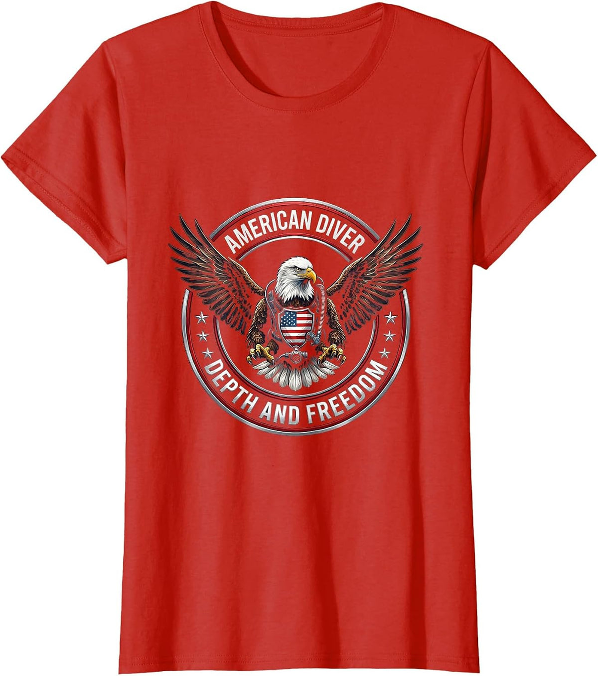 American Diver Depth And Freedom Patriotic Design T-Shirt - Red