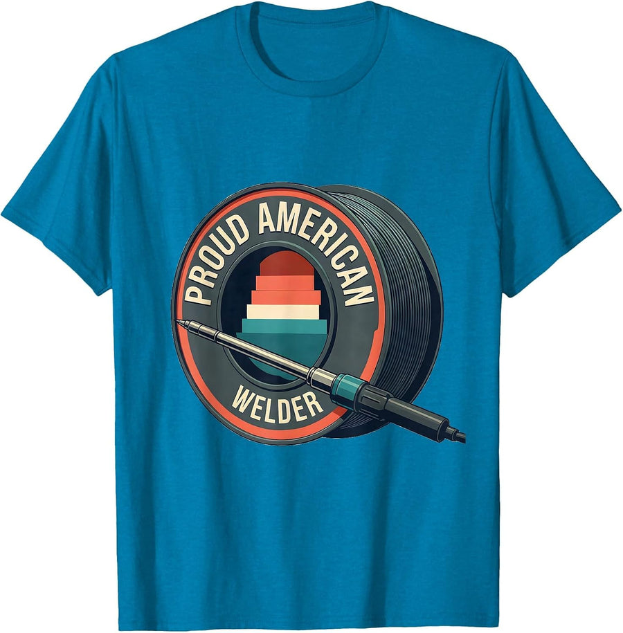 Proud American Welder Midcentury Modern Patriotic Welding T-Shirt - Sapphire Blue