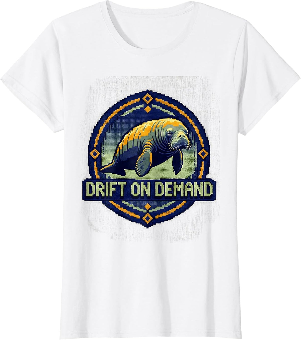 Women's Drift On Demand Cross Stitch Sampler Manatee Lover Humor T-Shirt - White