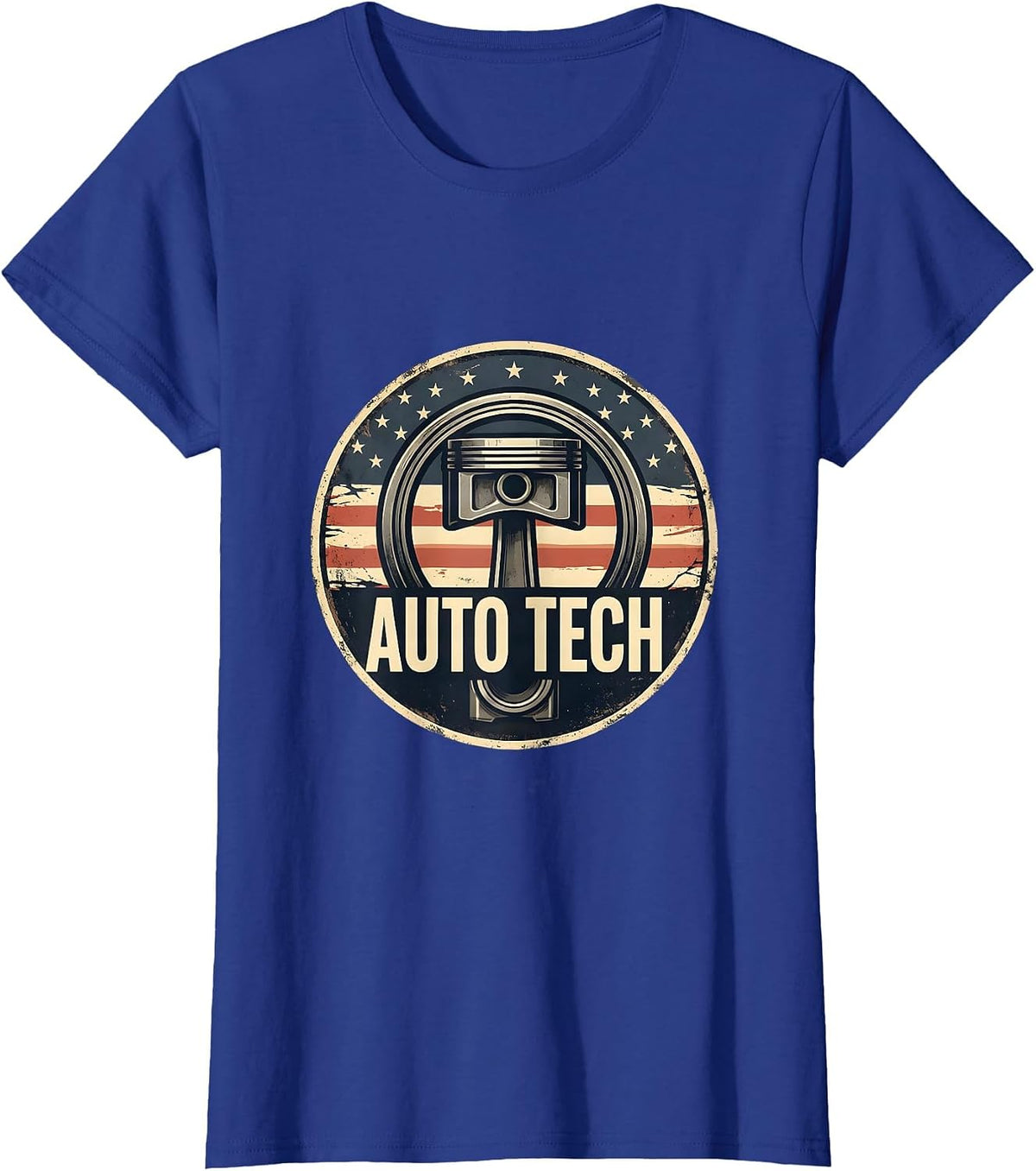 Women's Auto Tech Distressed American Flag Mechanic Oilfield Worker T-Shirt - Royal Blue