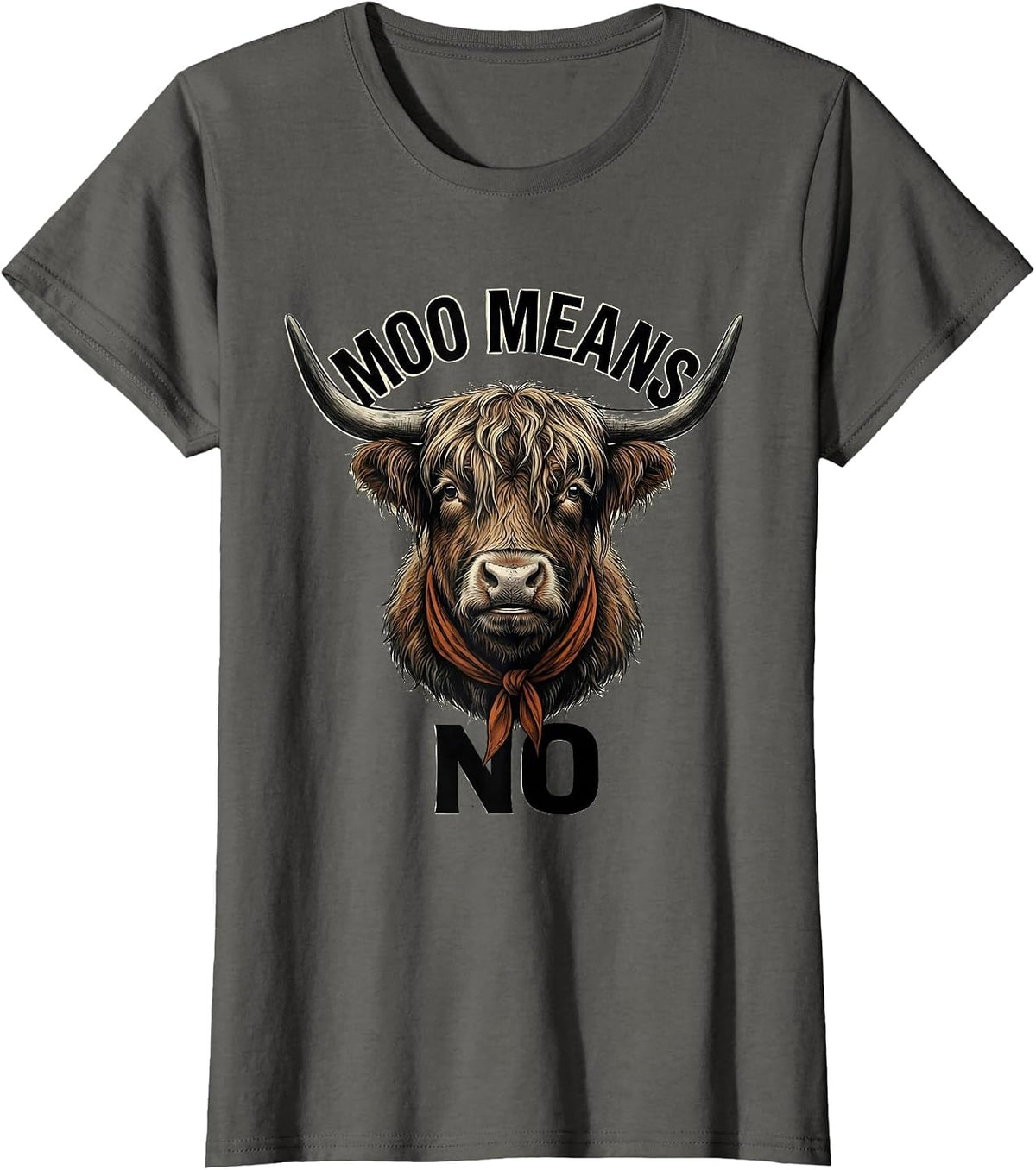 Women's Moo Means No Funny Highland Cow Farm Humor T-Shirt - Asphalt Grey
