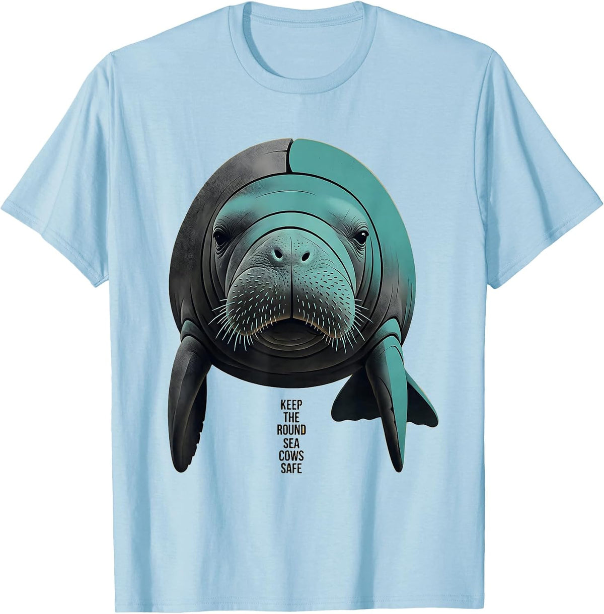 Men's Keep The Round Sea Cows Safe Midcentury Modern Manatee Lover T-Shirt - Baby Blue