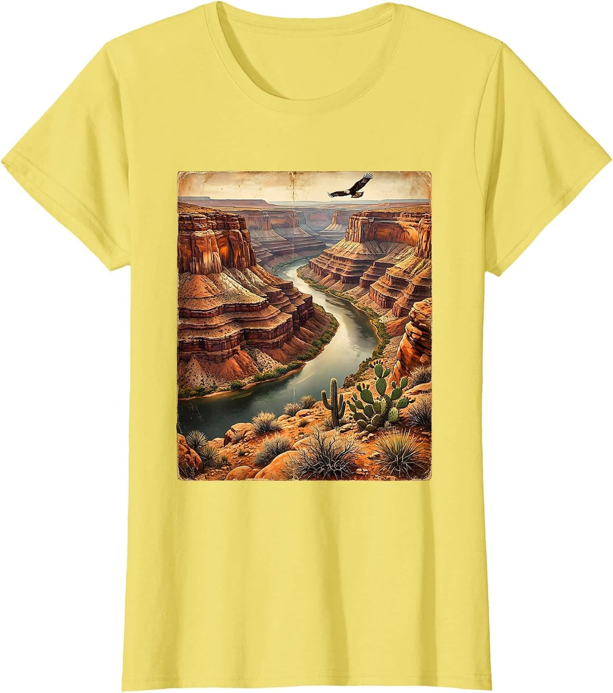 Texas River Bend Canyon Walls Graphic T-Shirt - Lemon Yellow