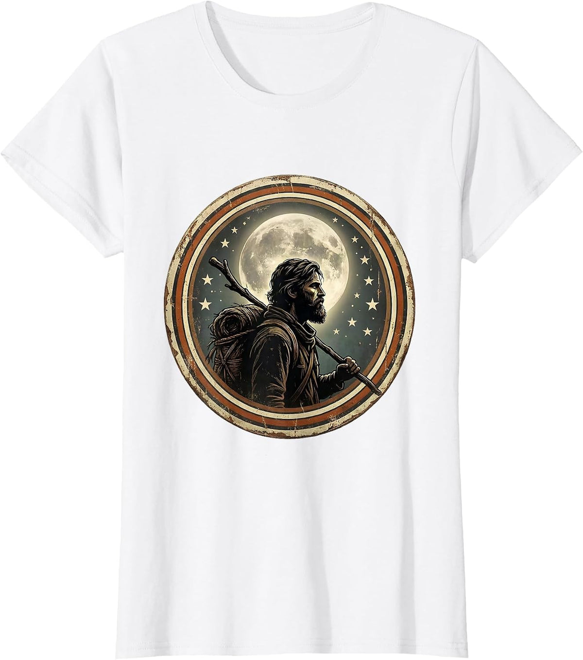 Hippie Wanderer Bearded Traveler Starry Night Sky T-Shirt - White