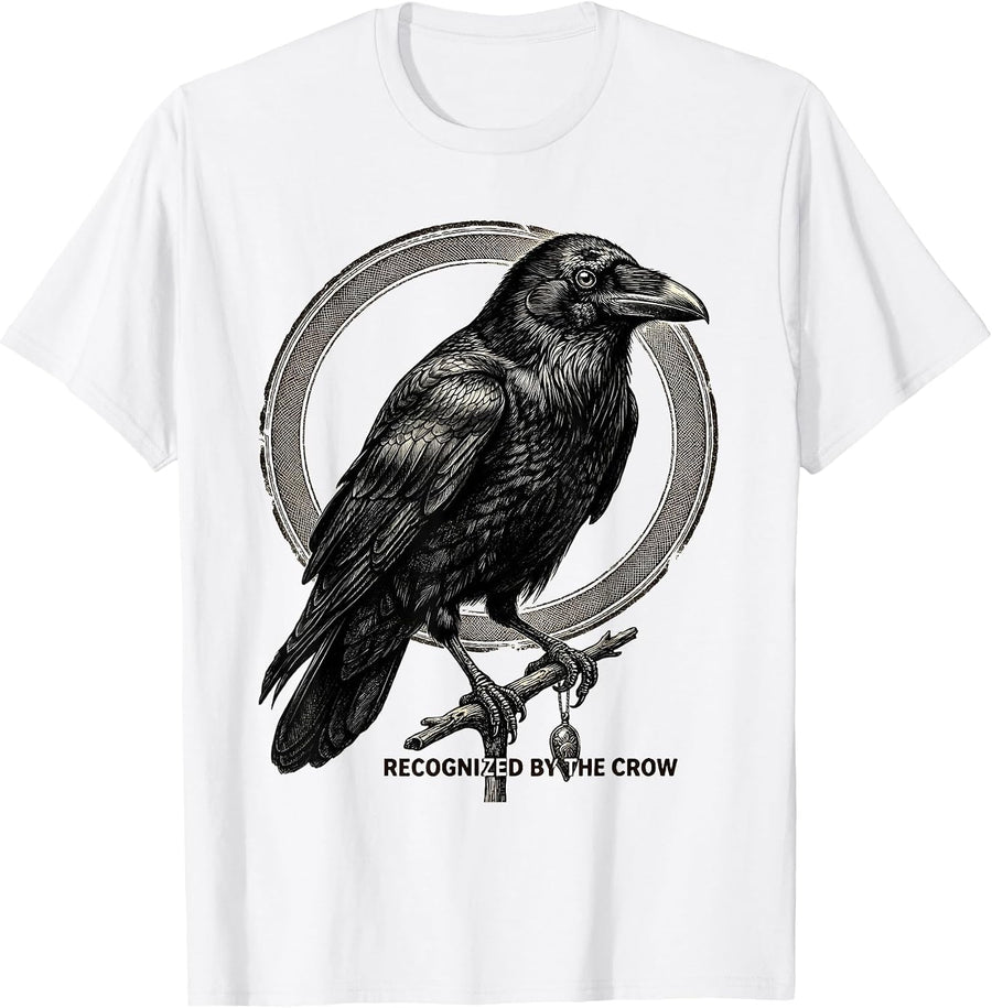 Men's Recognized By The Crow Dark Humor Gothic Raven Lover T-Shirt - White
