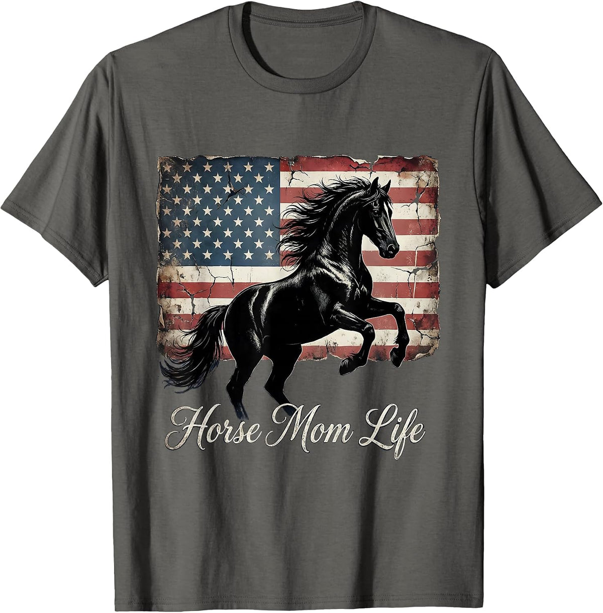 Horse Mom Life Graphic Design T-Shirt - Asphalt Grey