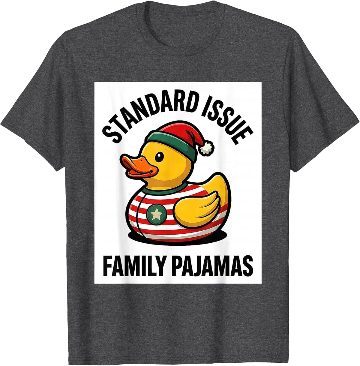 Standard Issue Family Pajamas Funny Rubber Duck Christmas T-Shirt - Dark Heather Grey