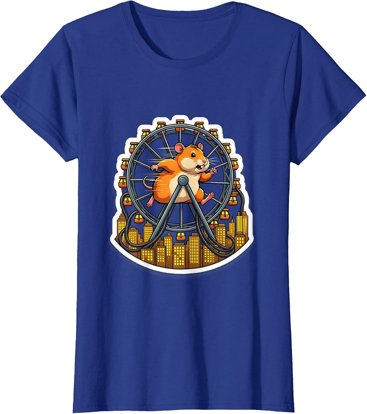 Women's Hamster Wheel Powers City Funny Meme Graphic T-Shirt - Royal Blue