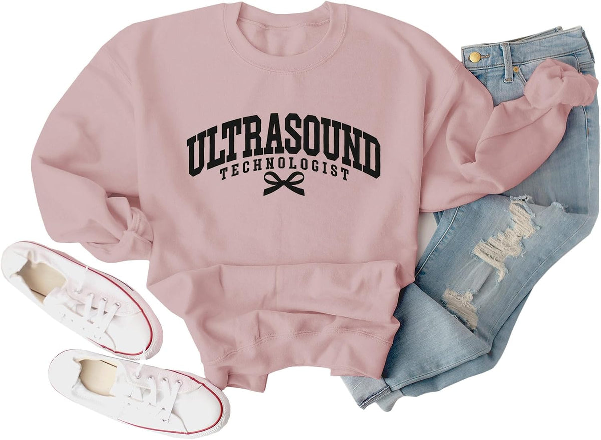 Ultrasound Technologist Sweatshirt for Women Sonography Casual Long Sleeve Crewneck Pullover Tops Sonographer Gift - Pink