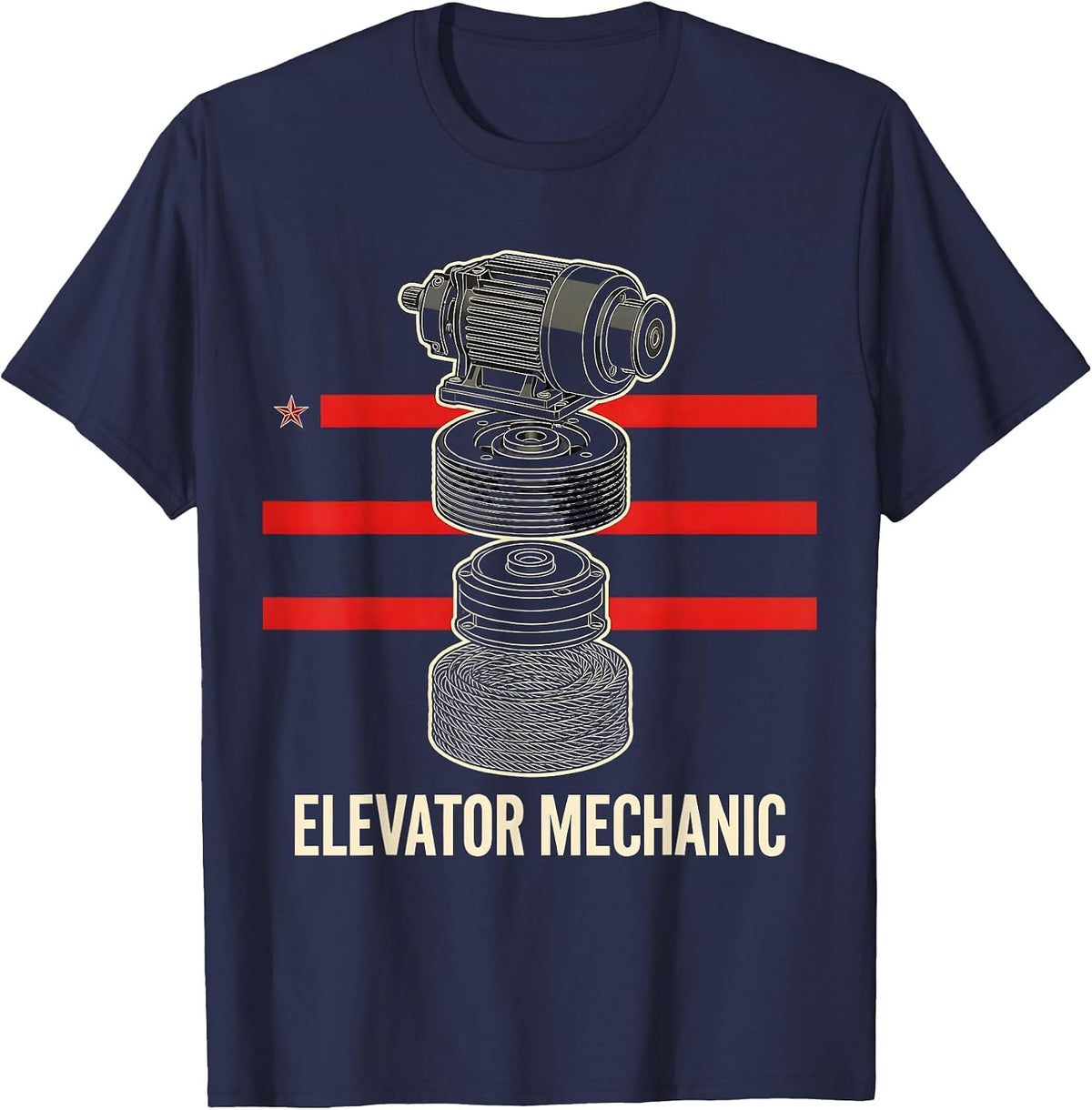 Elevator Mechanic American Flag Patriotic Oilfield Worker T-Shirt - Navy Blue