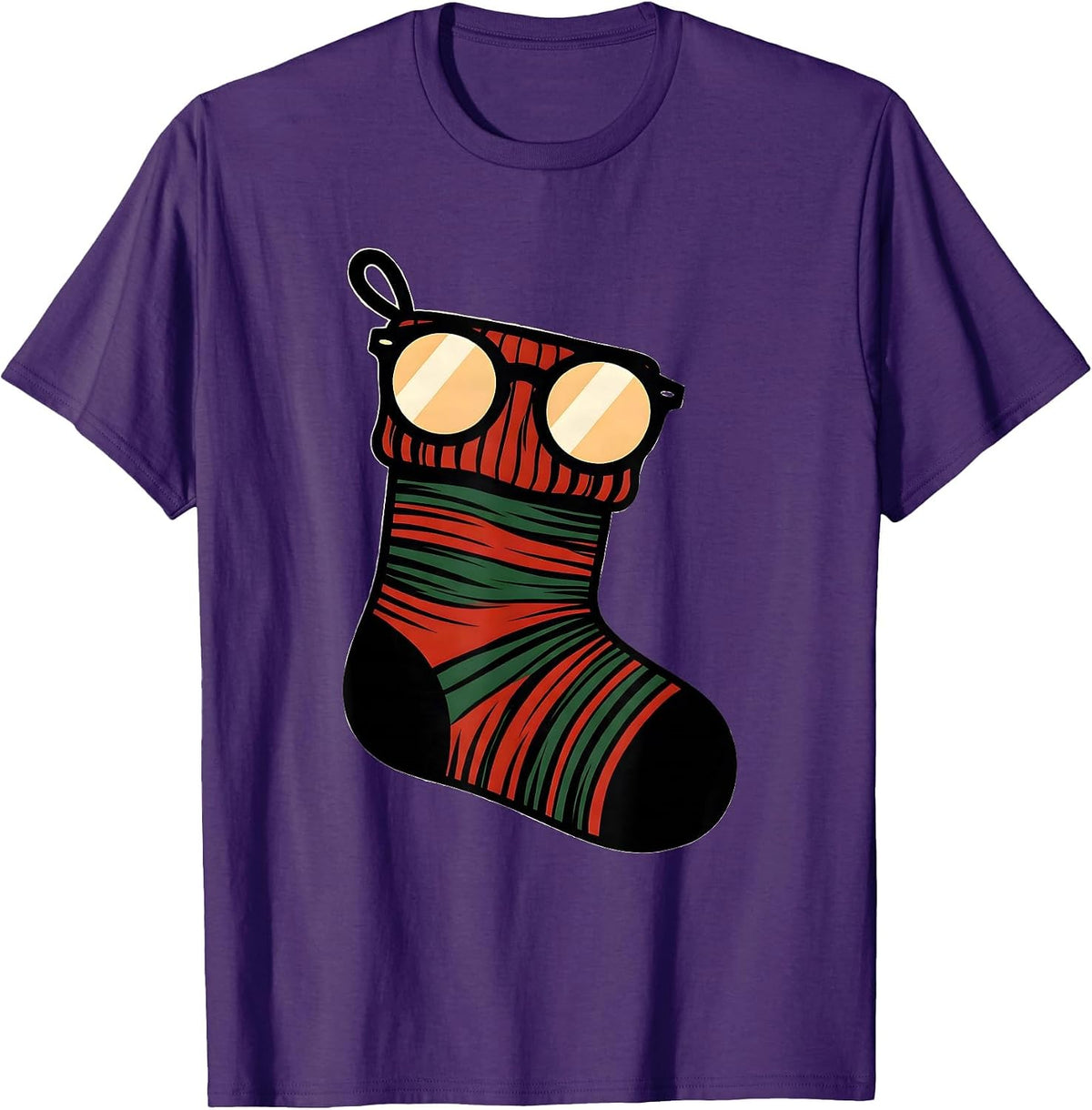 Men's Spectacle Frame Stocking Christmas Optometrist Eye-Care T-Shirt - Purple