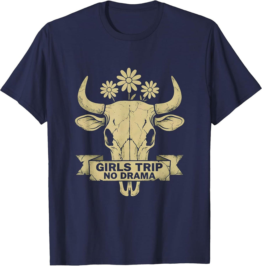 Girls Trip No Drama 2025 Squad Getaway Design T-Shirt - Navy Blue