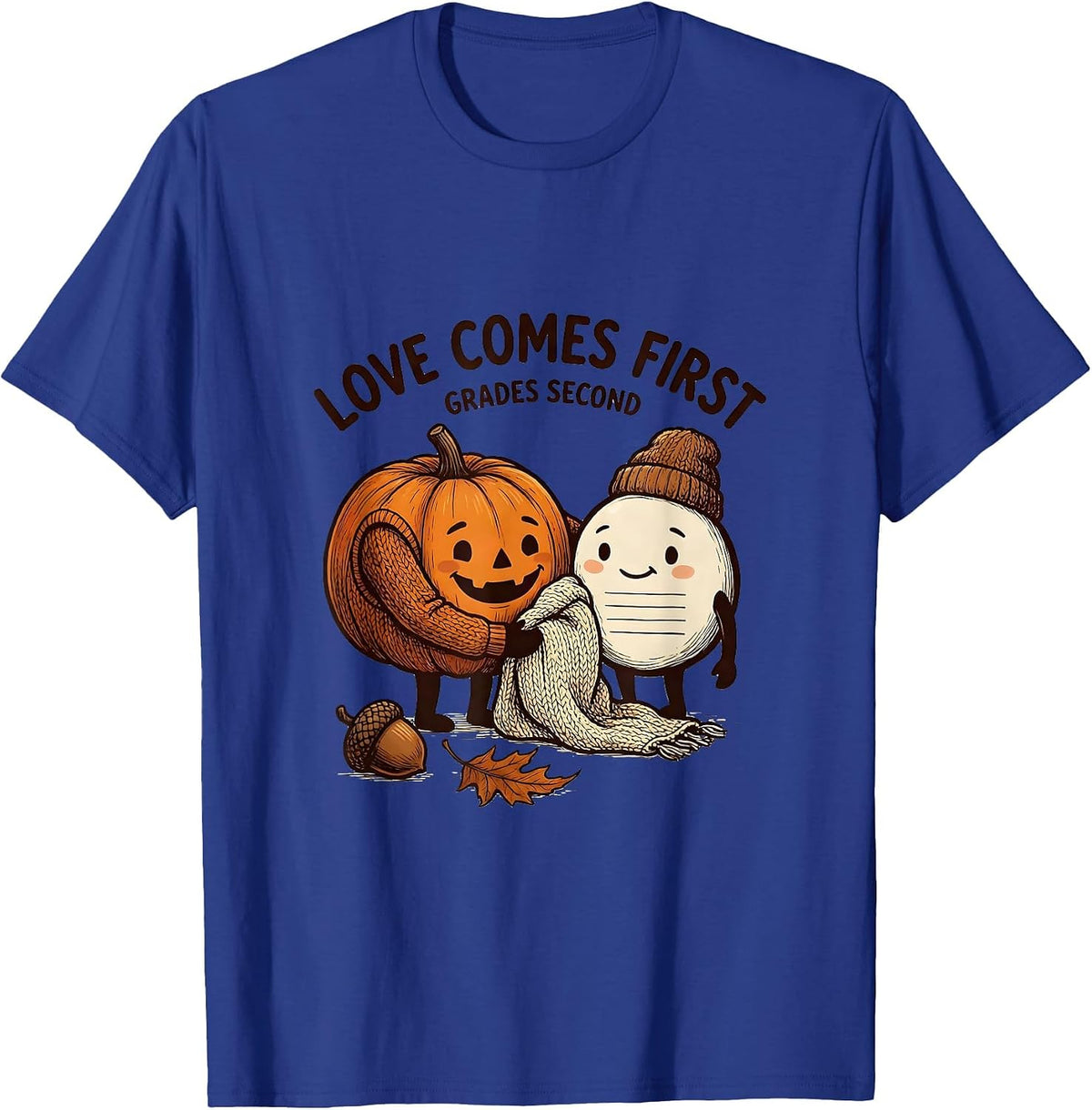Men's Love Comes First Grades Second Autumn Teacher Classroom T-Shirt - Royal Blue