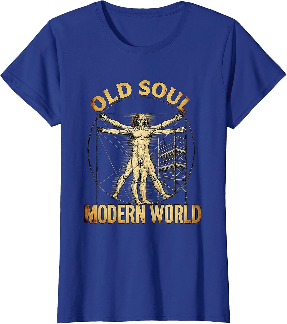 Old Soul Modern World Renaissance Graphic Design T-Shirt, Women, Royal Blue, Large - As Pictured