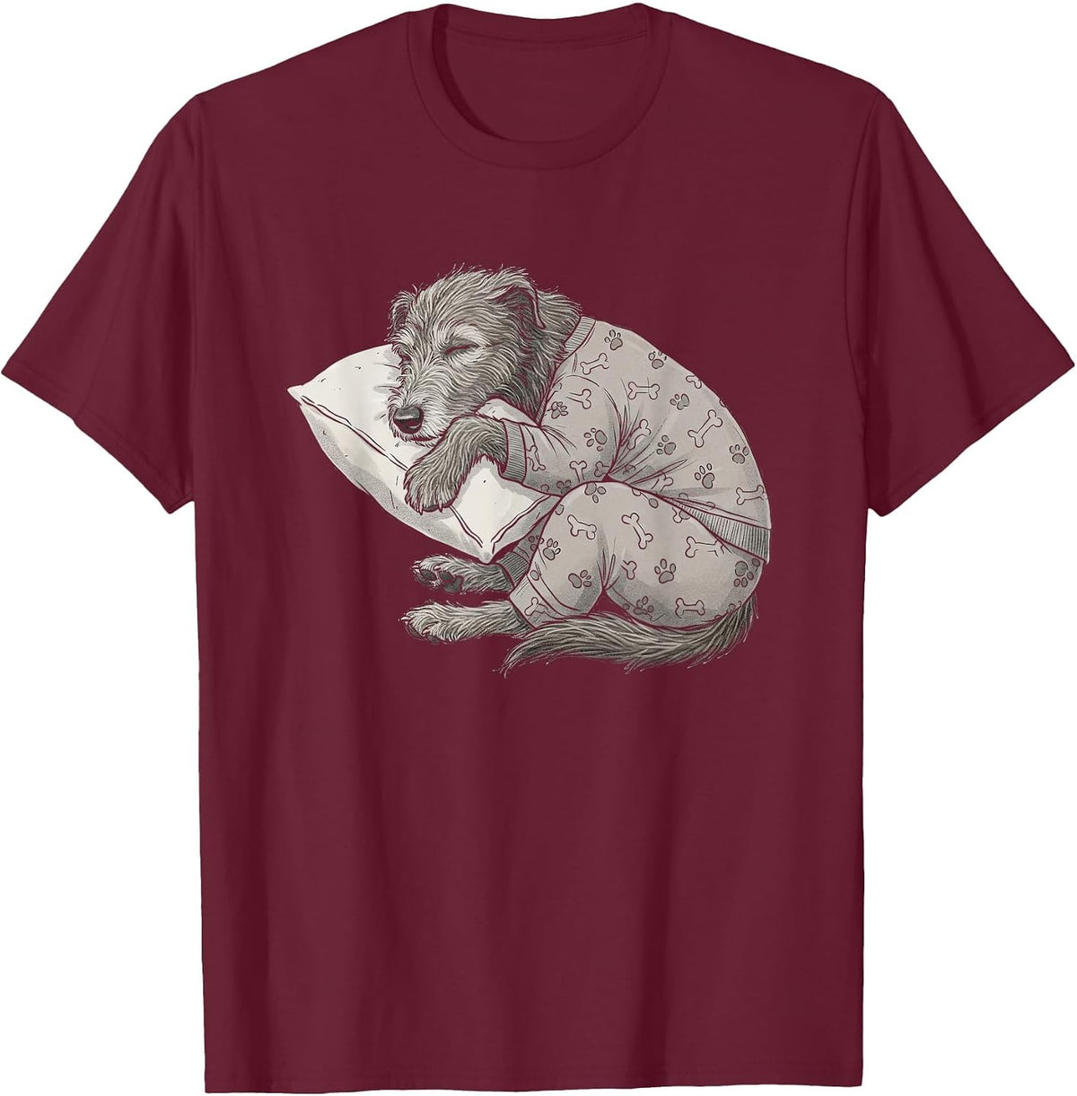 Funny Sleepy Irish Wolfhound Pajama Men Women Kids T-Shirt - Burgundy