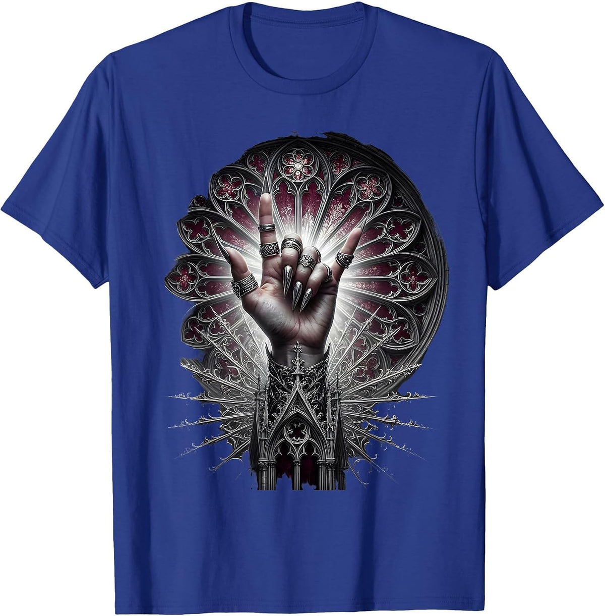 Men's Rock On Devil Horns Hand Gesture Graphic T-Shirt - Royal Blue