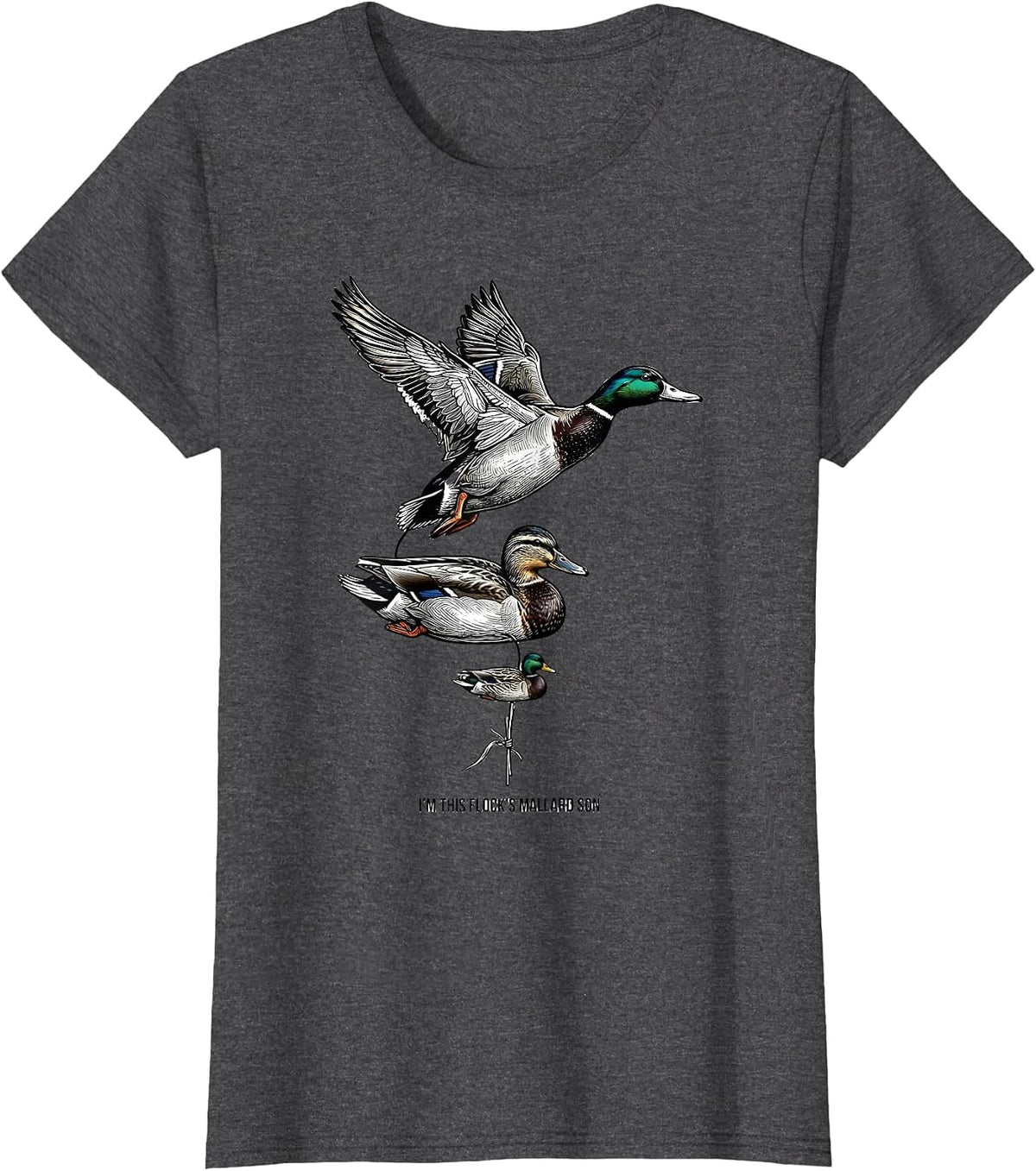 Women's I'm This Flock's Mallard Son Rustic Duck Hunting Dad Gift T-Shirt - Dark Heather Grey