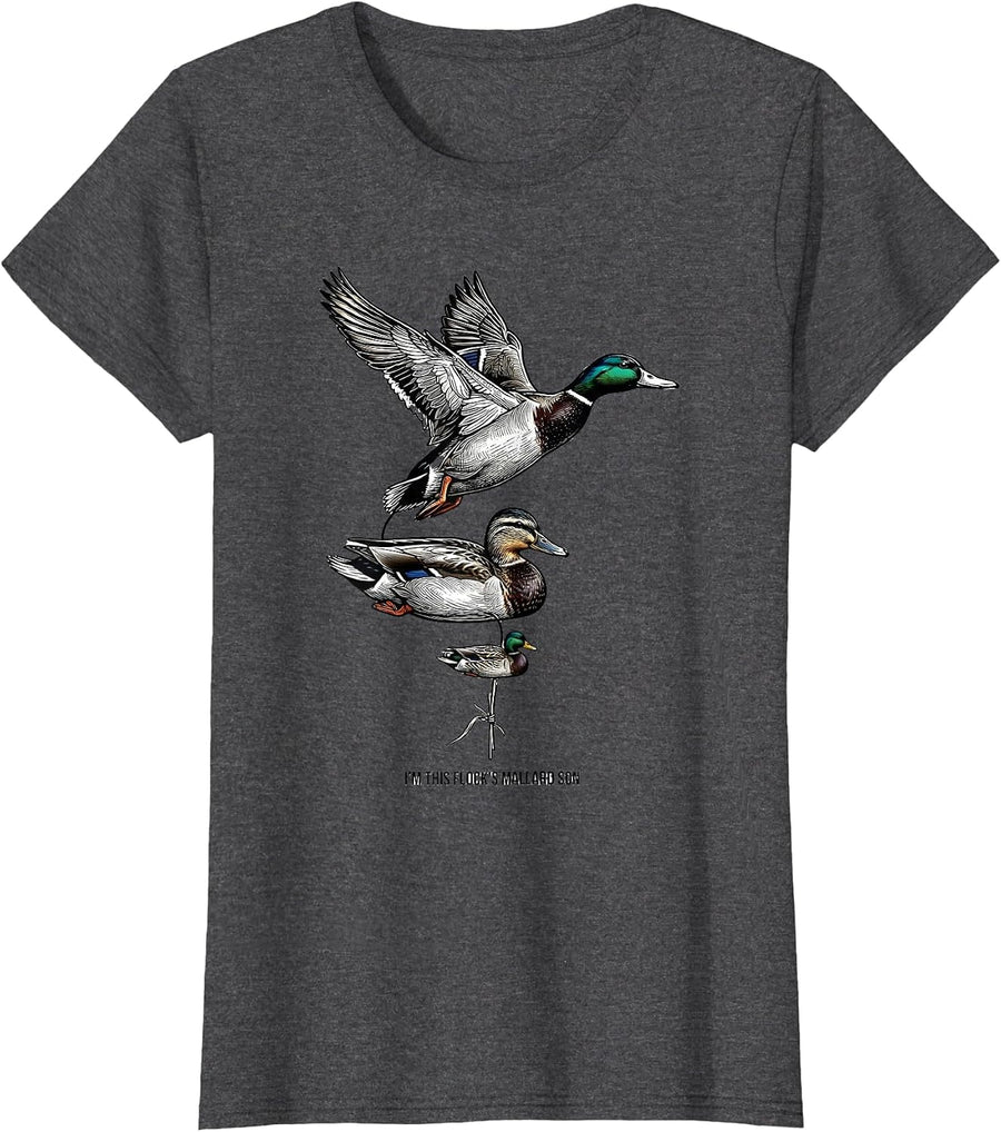 Women's I'm This Flock's Mallard Son Rustic Duck Hunting Dad Gift T-Shirt - Dark Heather Grey