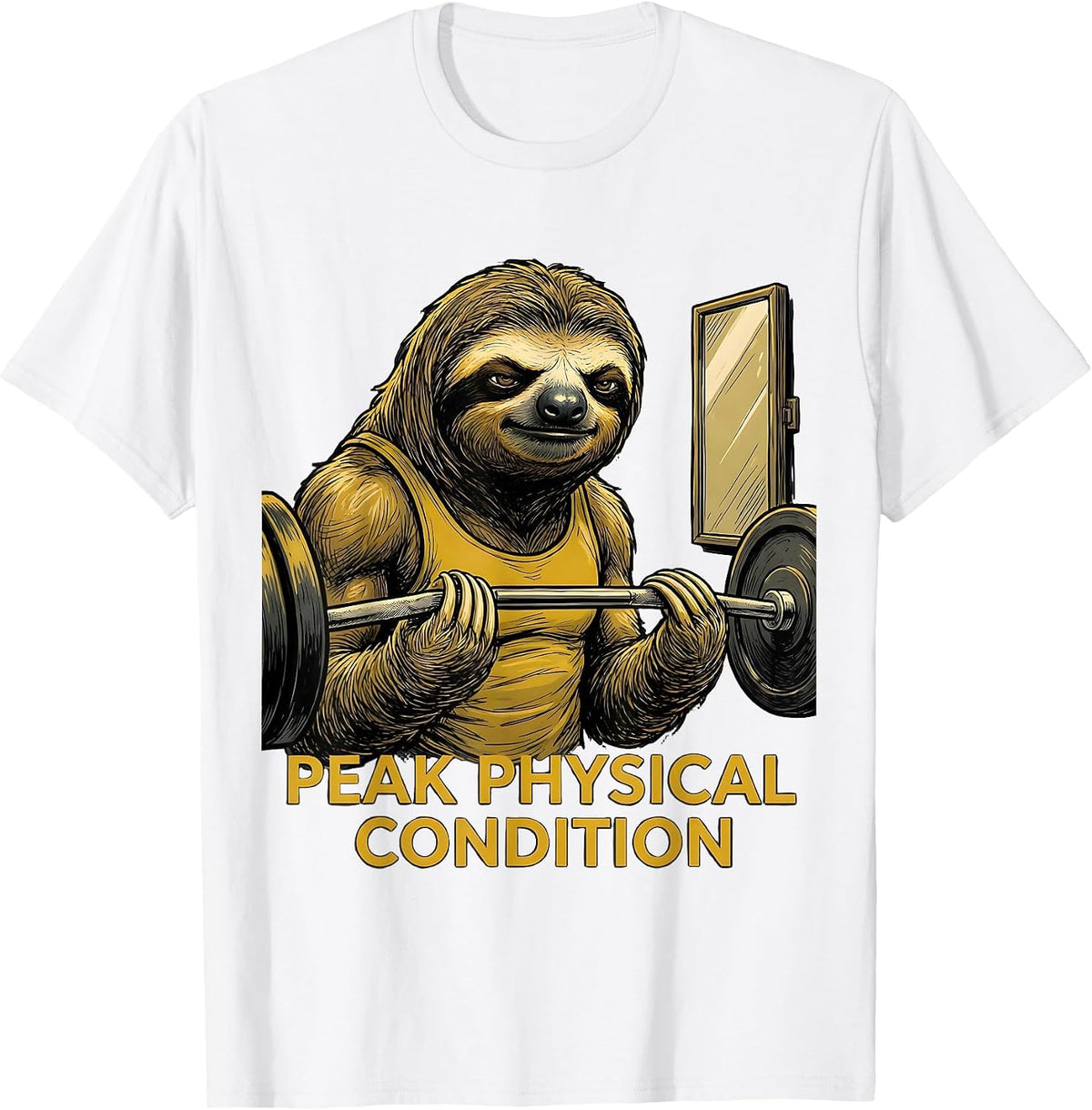 Men's Peak Physical Condition Funny Gym Sloth Weightlifting Humor T-Shirt - White