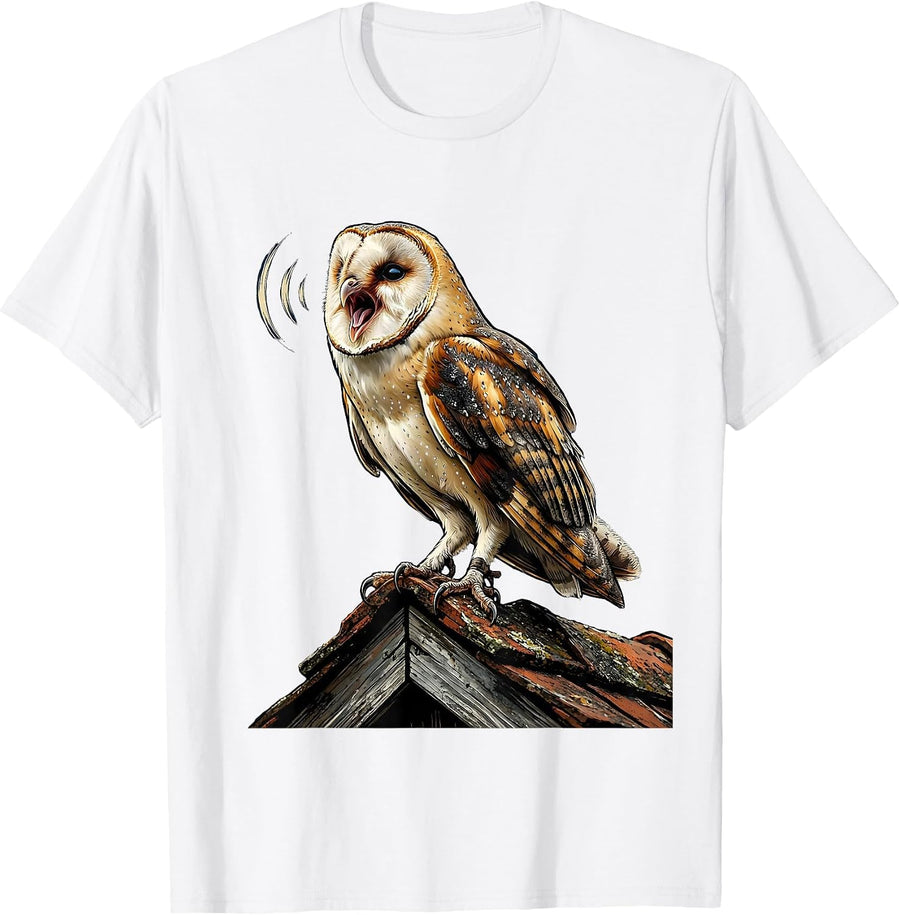 Men's Barn Owl Nighttime Call Vintage Bird Lover Whimsical T-Shirt - White