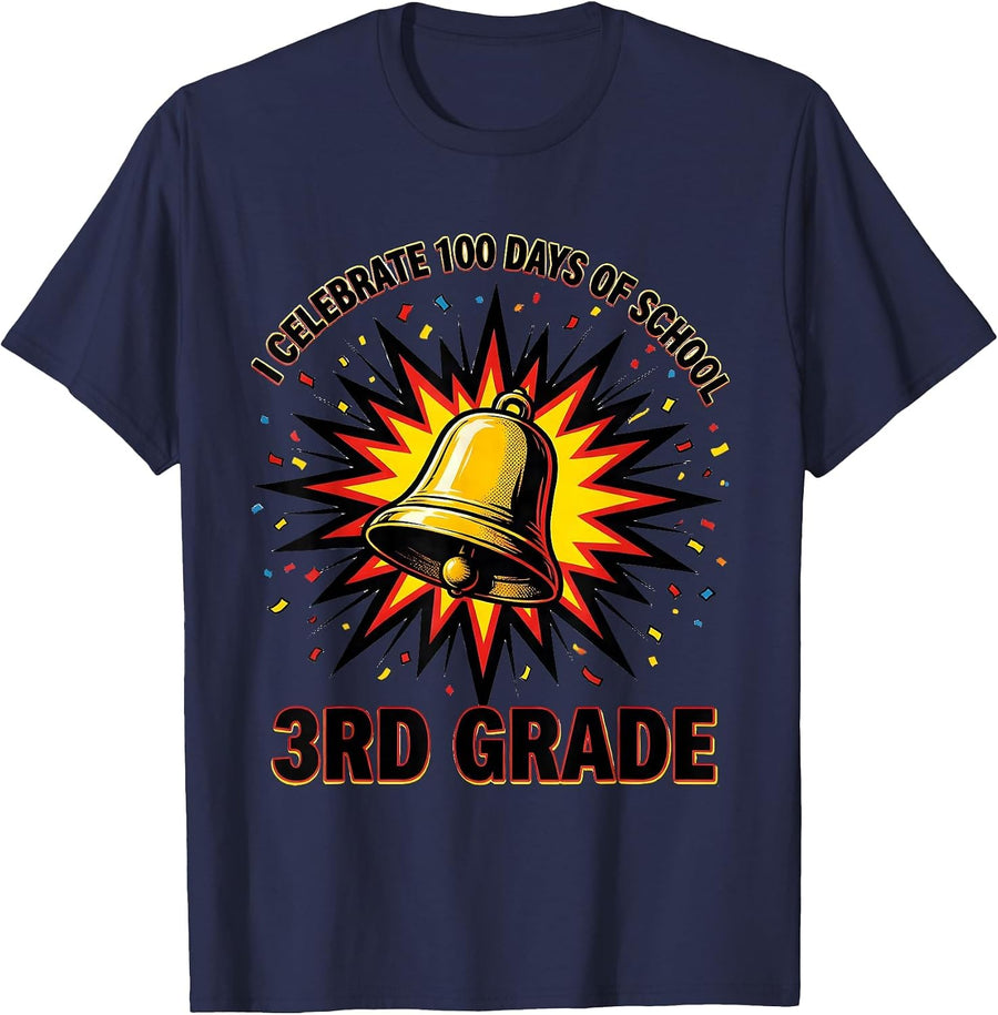 I Celebrate 100 Days Of School — 3rd Grade Teacher T-Shirt - Navy Blue