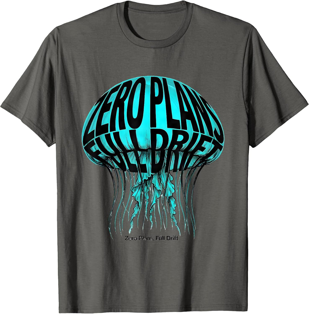 Men's Zero Plans Full Drift Cute Kawaii Jellyfish Sea Creature T-Shirt - Asphalt Grey