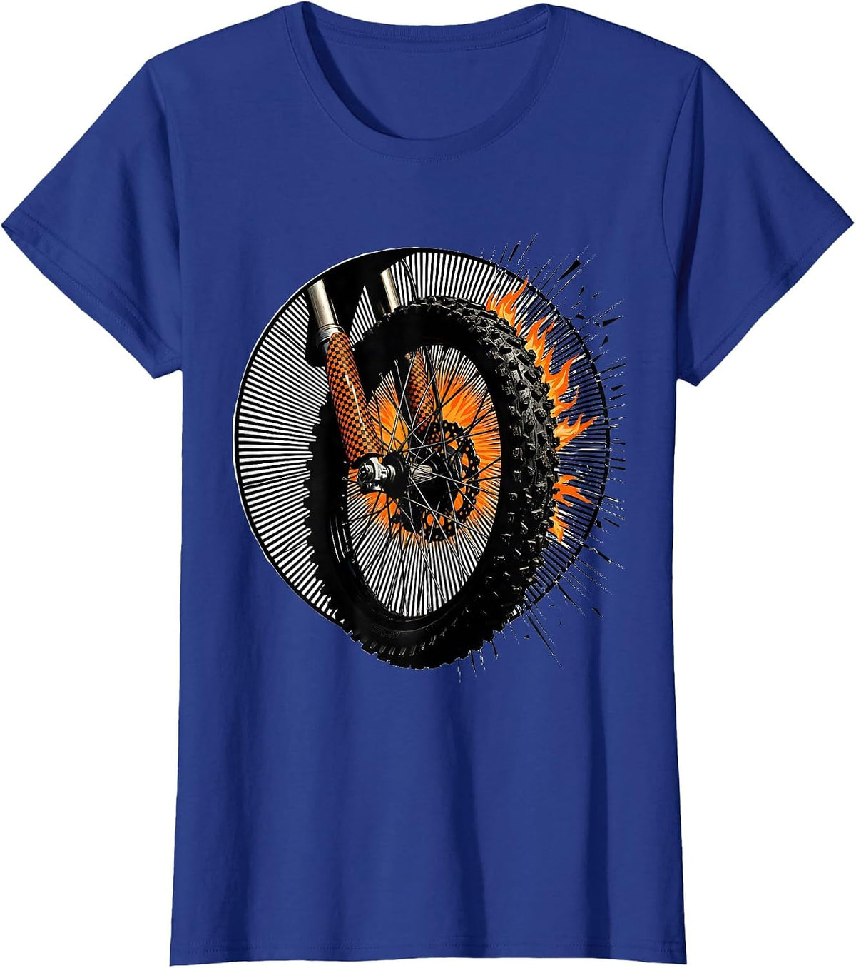 Women's Dirt Bike Wheel Moire Op Art Motocross Rider T-Shirt - Royal Blue