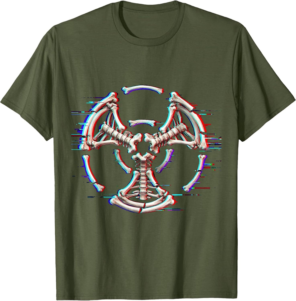 Radiation Symbol Intertwined Bones Radiology Design T-Shirt - Olive Green