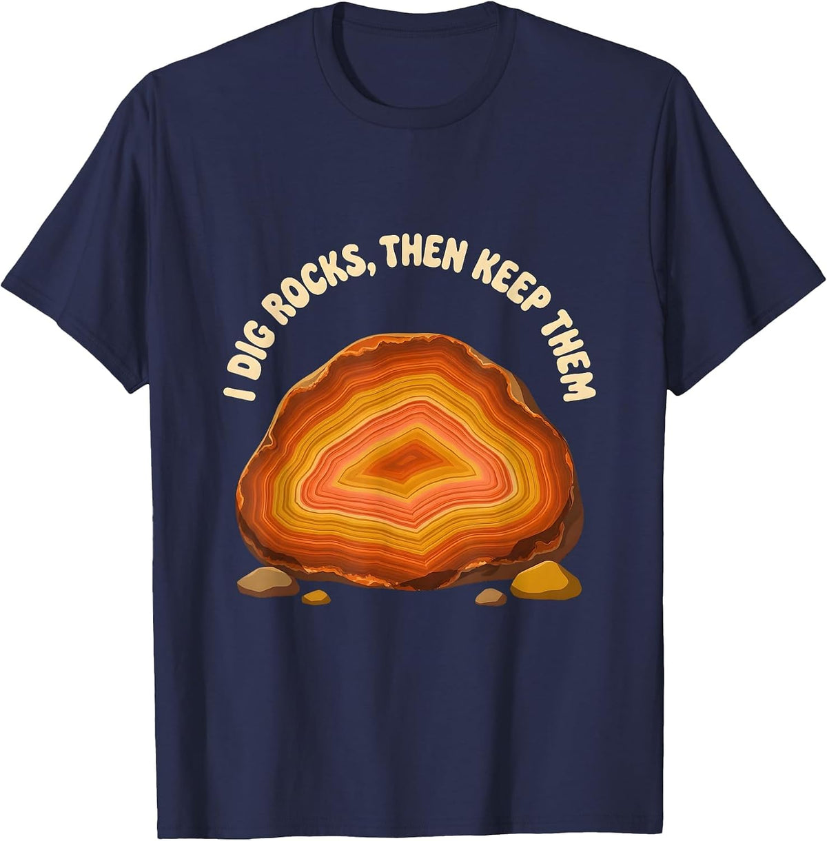 Men's I Dig Rocks Then Keep Them Retro 70s Rock Collector Geology T-Shirt - Navy Blue