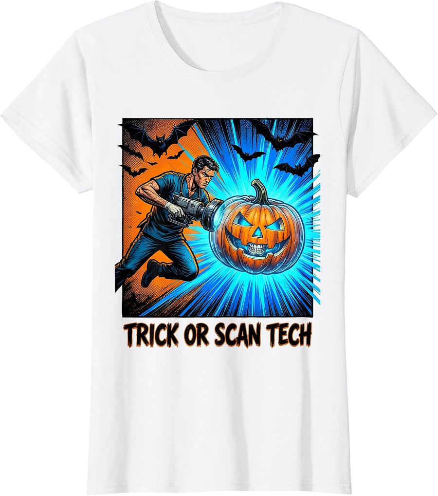 Women's Trick Or Scan Tech Comic Book Radiologic Technologist T-Shirt - White
