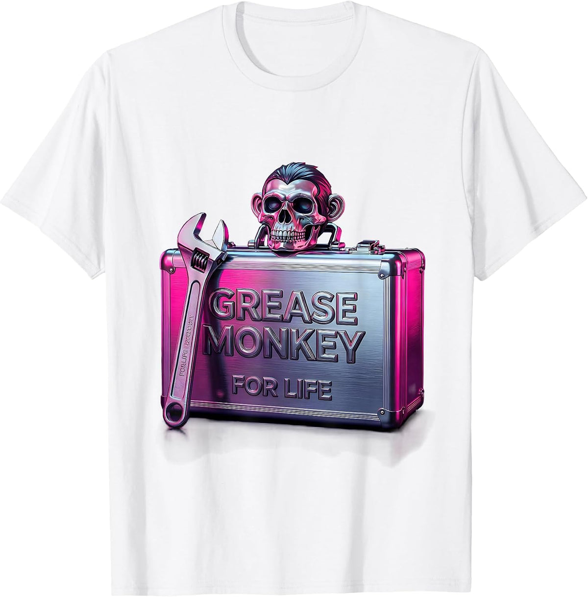 Men's Grease Monkey For Life Mechanic Design T-Shirt - White