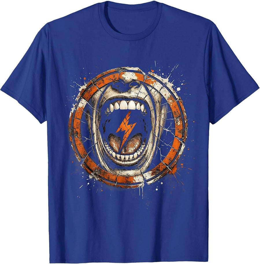 Screaming Mouth Lightning Bolt Tongue Punk Art T-Shirt - Royal Blue