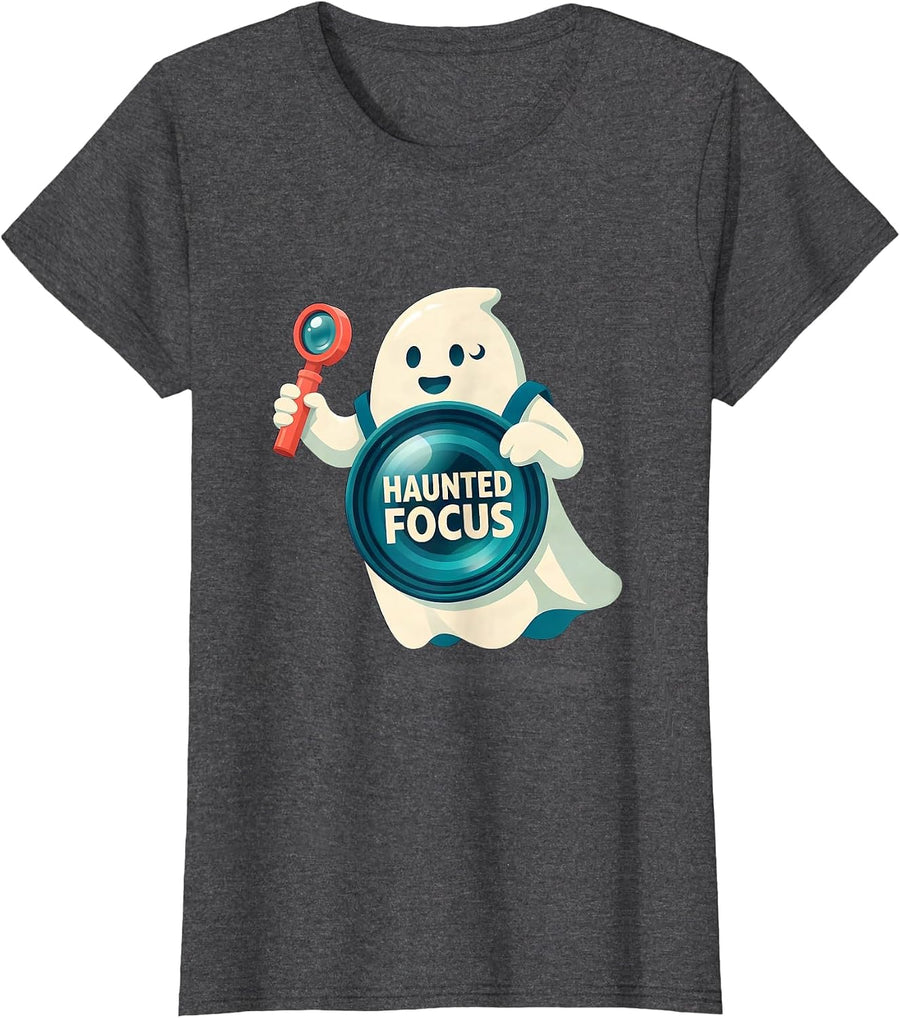 Women's Haunted Focus Funny Optometrist Halloween Eye Doctor Costume T-Shirt - Dark Heather Grey