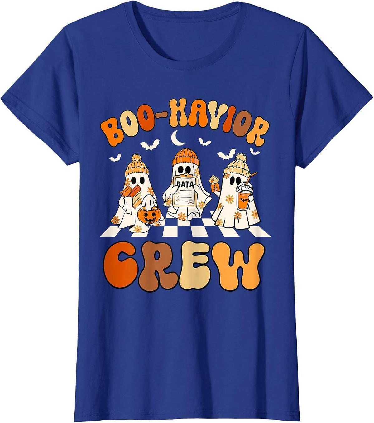 Behavior Analyst Halloween ABA Cute Ghost Boo-Havior Crew T-Shirt - Royal Blue
