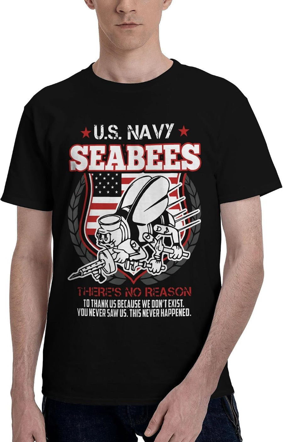 Men's T-Shirt,Navy Seabees Veteran,Solid Color Short Sleeve Tee Casual Summer Top - As Pictured