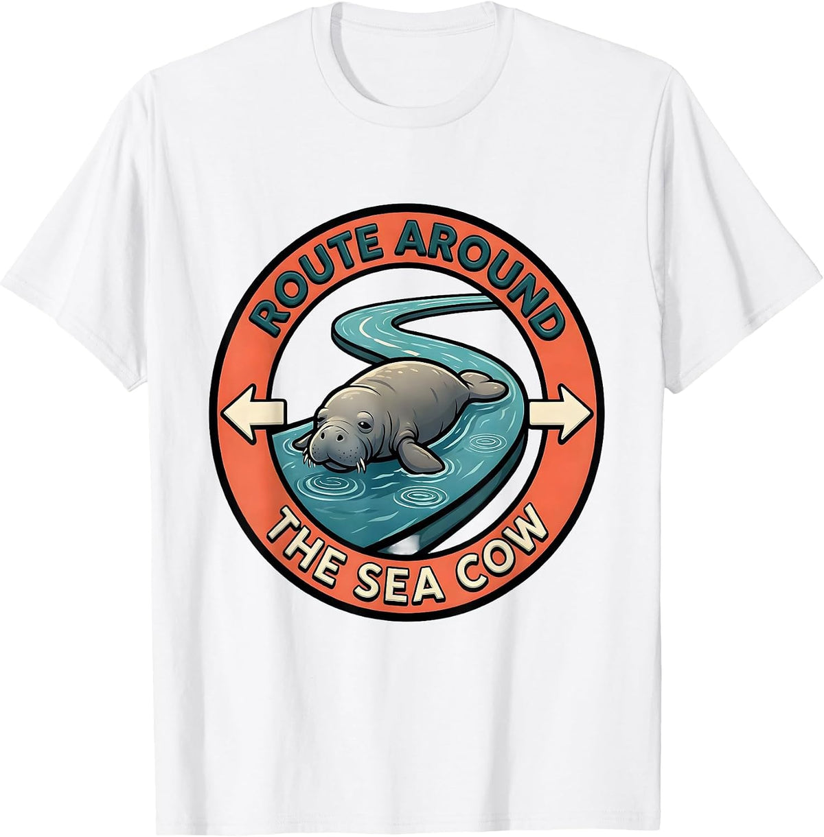 Men's Route Around The Sea Cow Cartoon Manatee Wildlife Lover T-Shirt - White