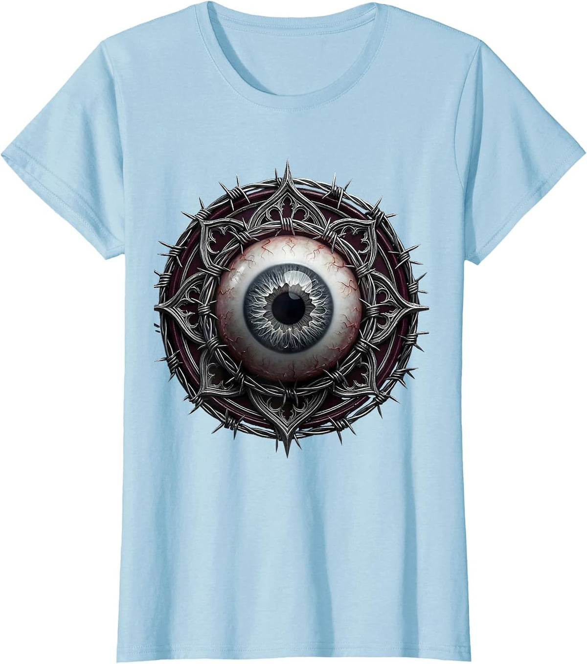 Grunge Eyeball Barbed Wire Halo Dark Art T-Shirt - Baby Blue