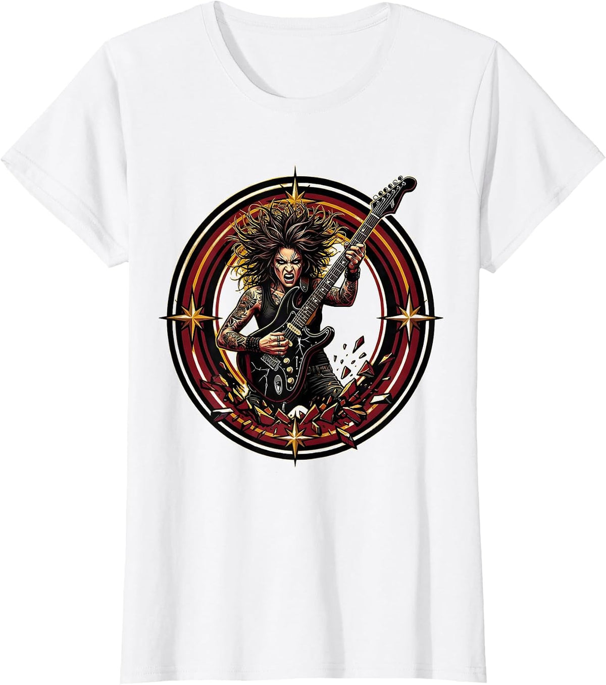 Riot Grrrl Guitar Smash Stage Illustration T-Shirt - White