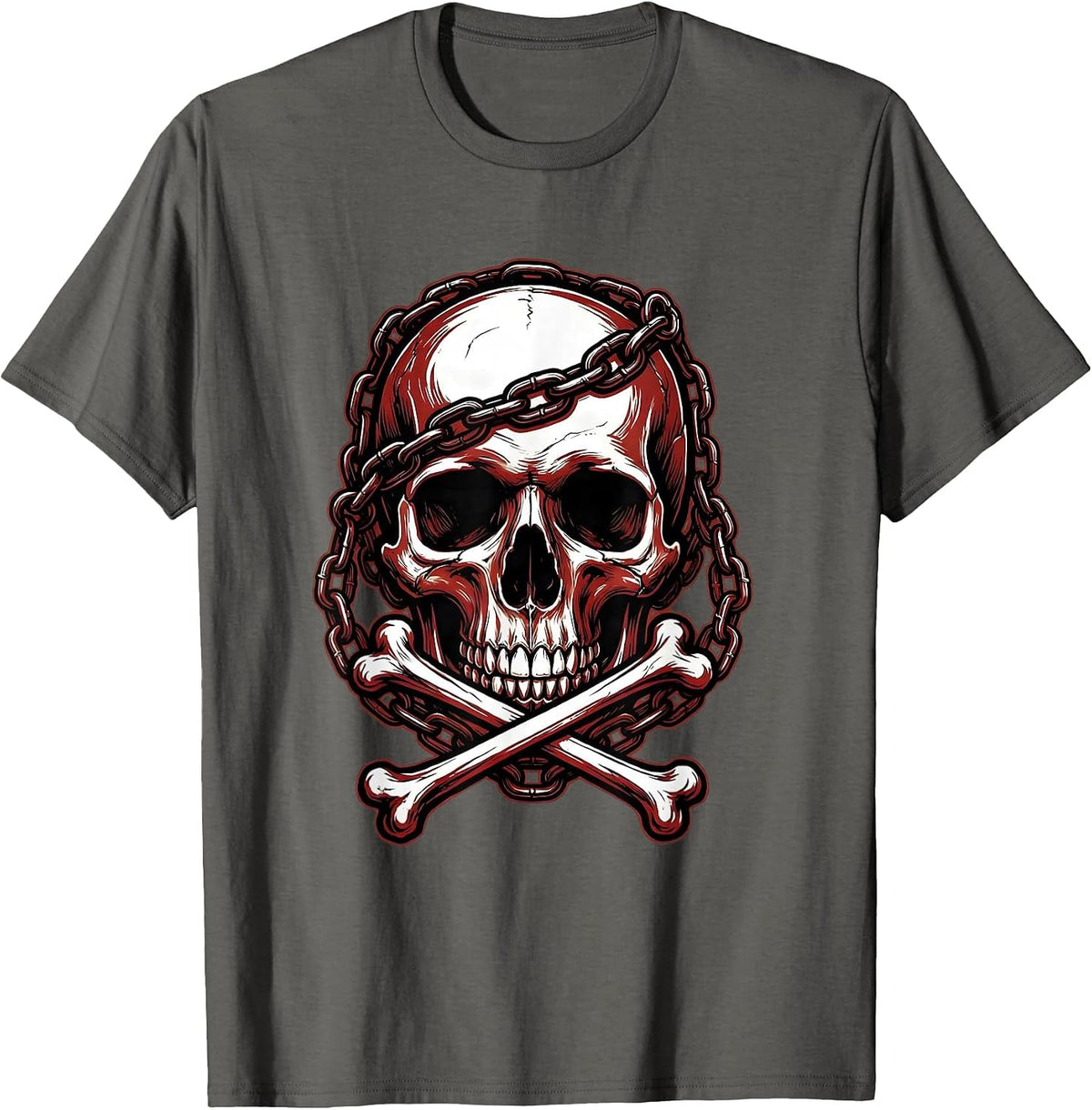Skull Anchor Chain Crossbones Graphic T-Shirt - Asphalt Grey