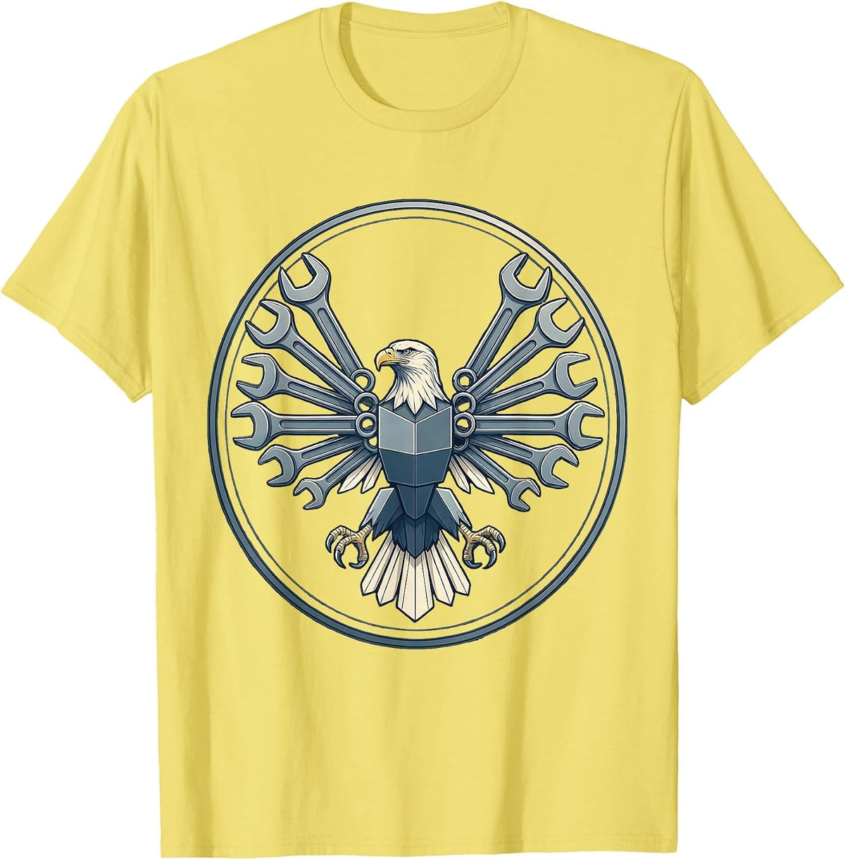 Men's Eagle Wings Socket Wrench Mechanic Graphic T-Shirt - Lemon Yellow