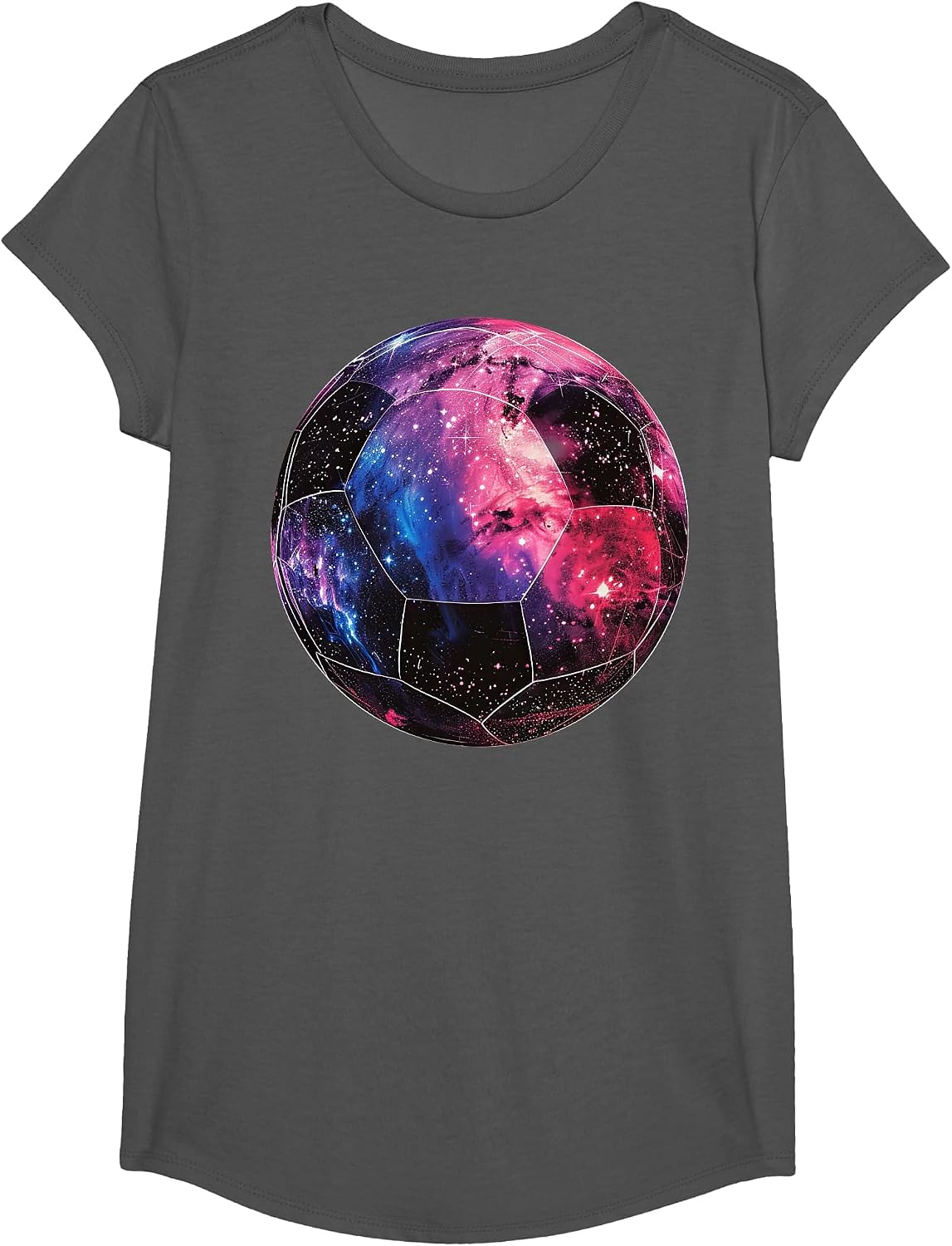 Space Galaxy Soccer Ball Cosmic Milky Way Nebula Stars T-Shirt - Girls Asphalt Grey