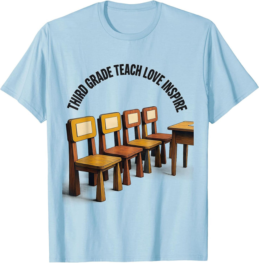 Men's Third Grade Teach Love Inspire Midcentury Modern Teacher T-Shirt - Baby Blue