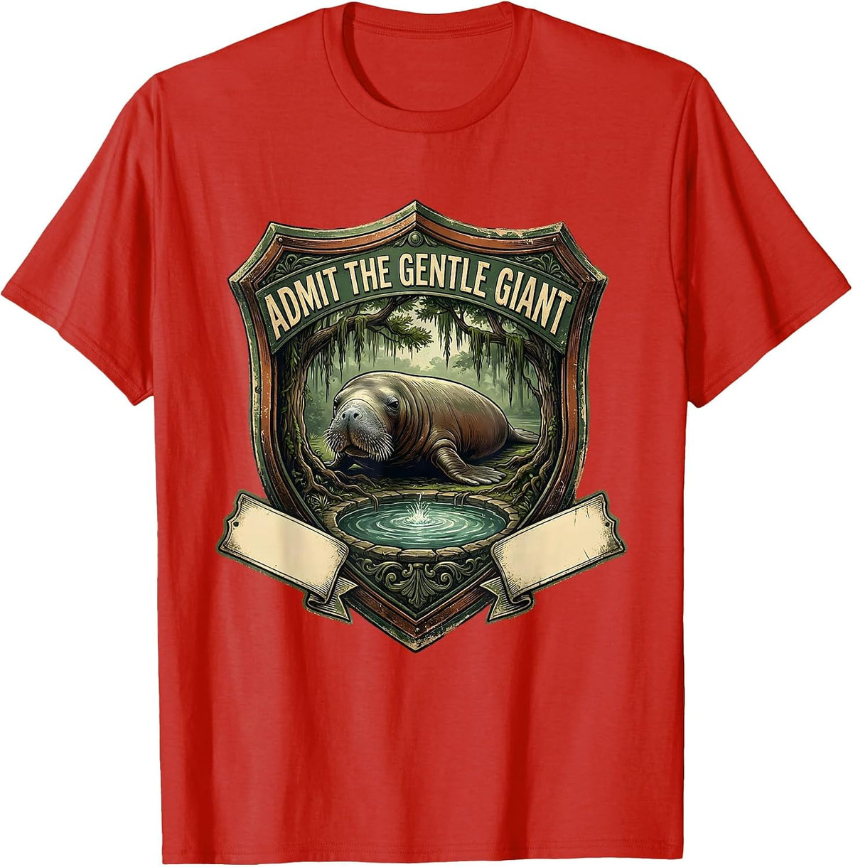 Men's Admit The Gentle Giant Vintage Manatee Wildlife Lover T-Shirt - Red