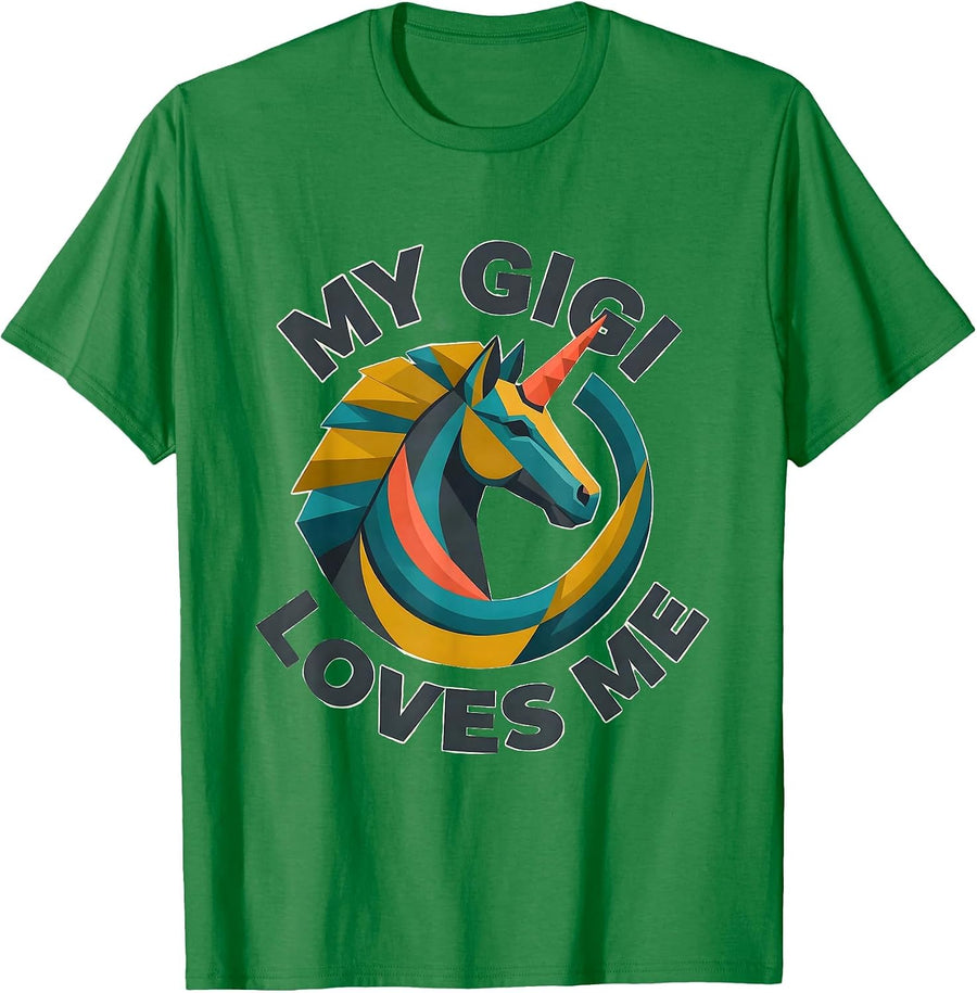 Men's My Gigi Loves Me Midcentury Modern Unicorn Grandchild Gift T-Shirt - Kelly Green