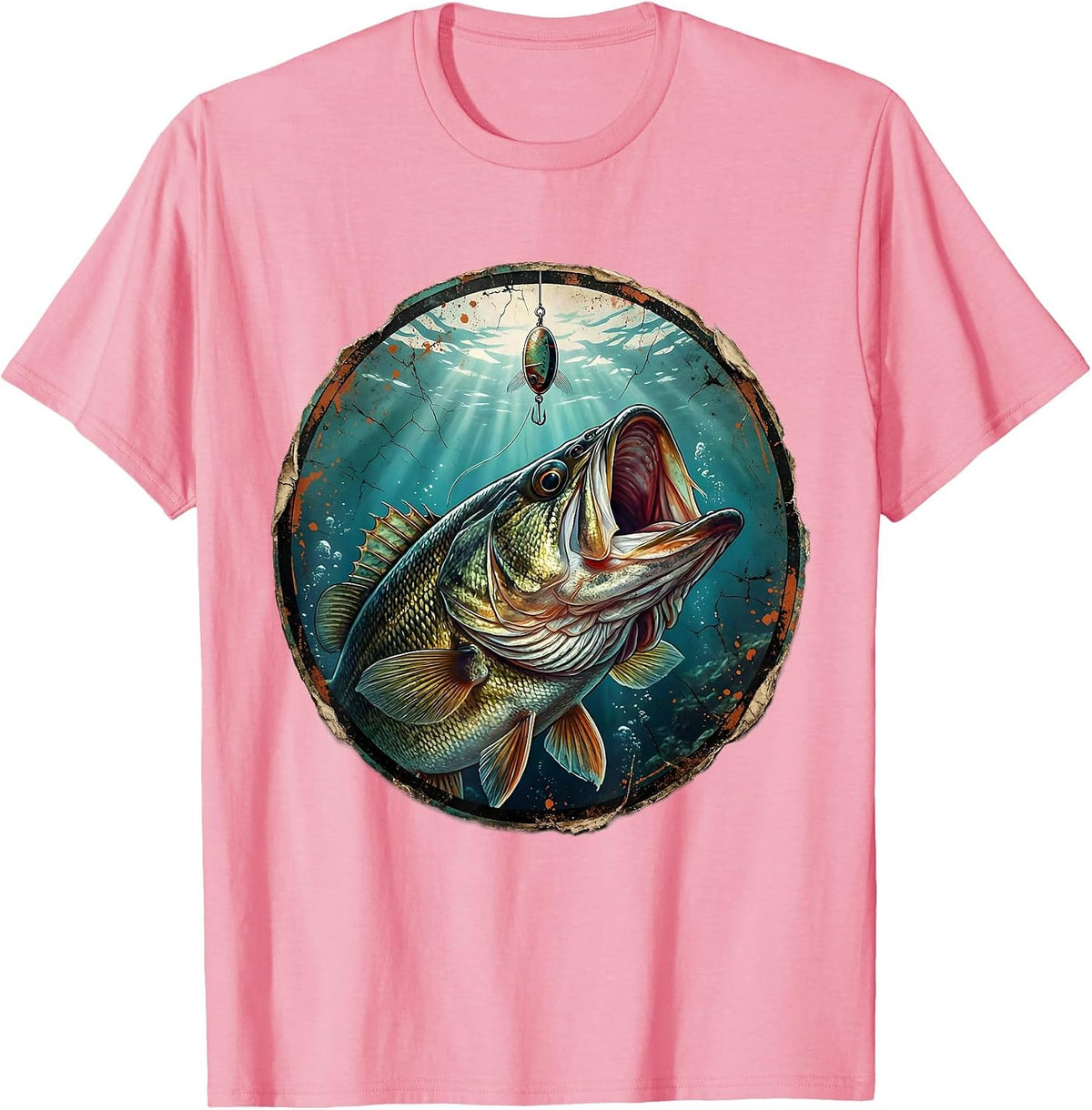 Bass Fishing Underwater Lure Graphic Tee T-Shirt - Pink