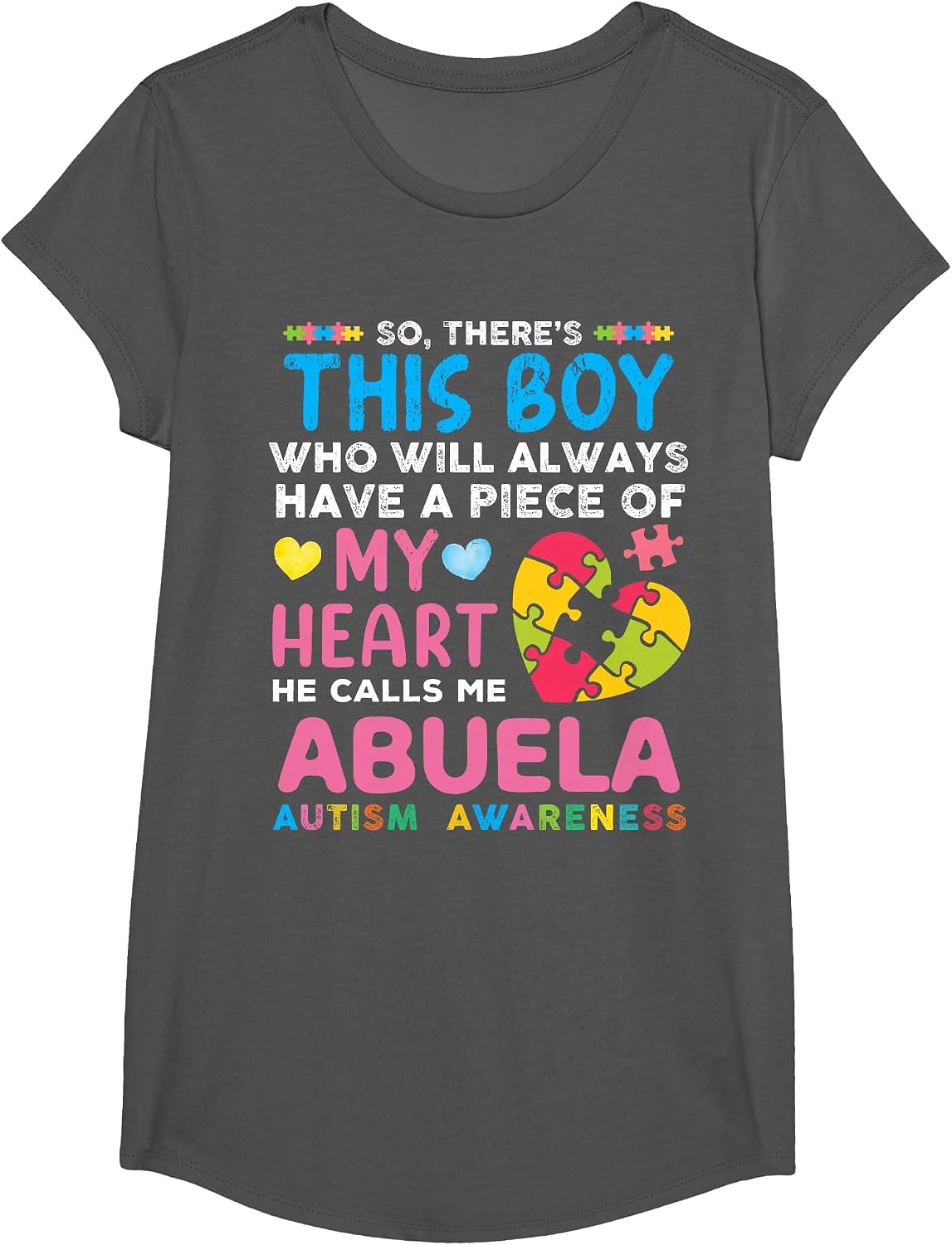 There's This Boy He Calls Me Abuela Autism Awareness T-Shirt - Girls Asphalt Grey