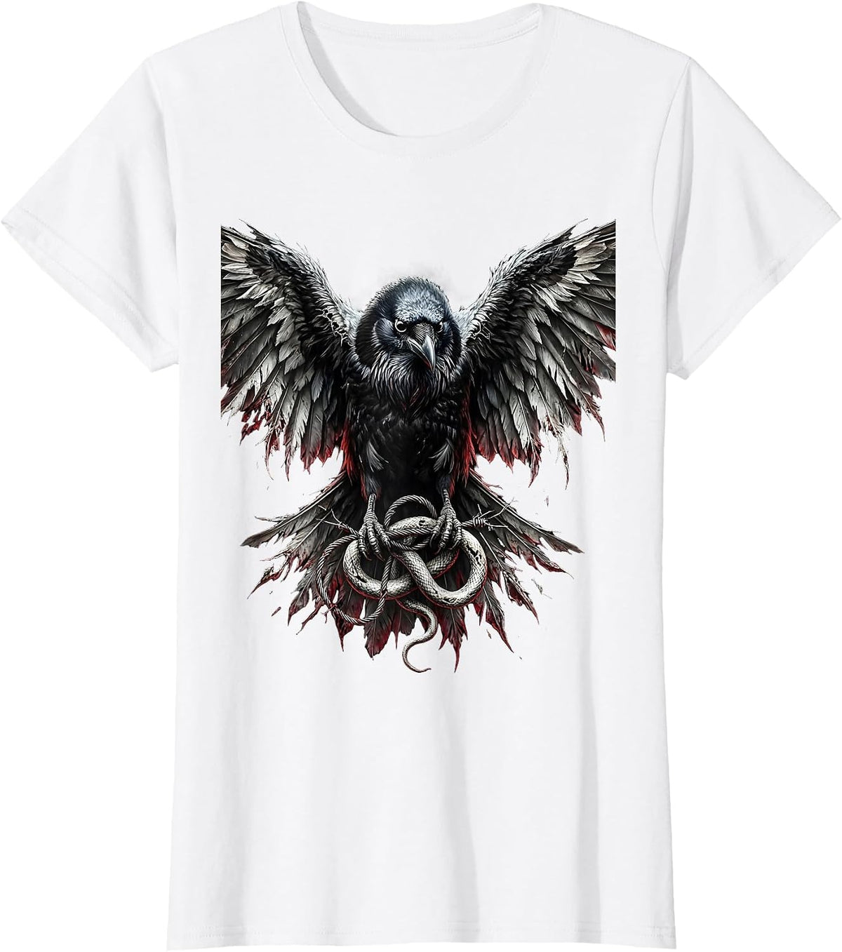 Grunge Raven Broken Guitar String Illustration T-Shirt - White